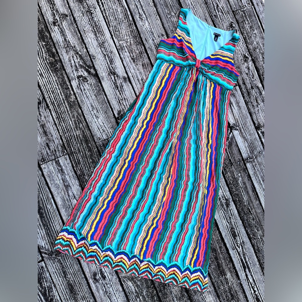 Rainbow Colored Print Flowy Maxi Dress